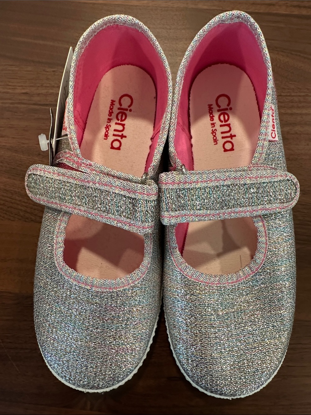 Cienta Girls' Glitter Mary Jane Shoes in Silver with Pink Lining size 32